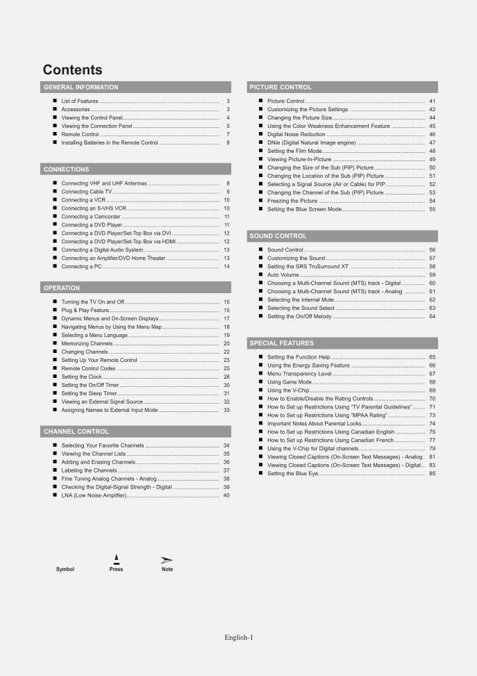 Samsung LNS5797 TV Operating Manual