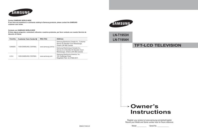 Samsung HLS6187WX/XAA LNT1953H LNT1953HX/XAA TV Operating Manual