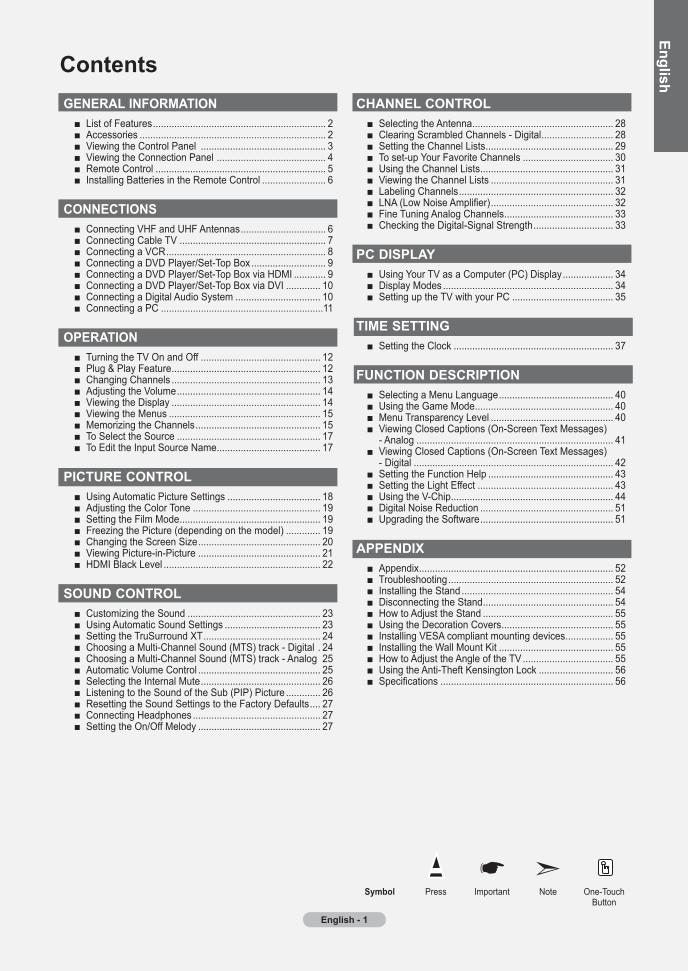 Samsung HLS6187WX/XAA LNT1953H LNT1953HX/XAA TV Operating Manual