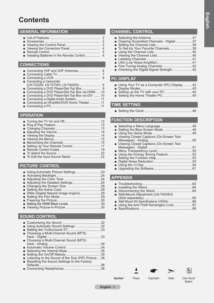 Samsung LNT2332H LNT3232H LNT4032H TV Operating Manual