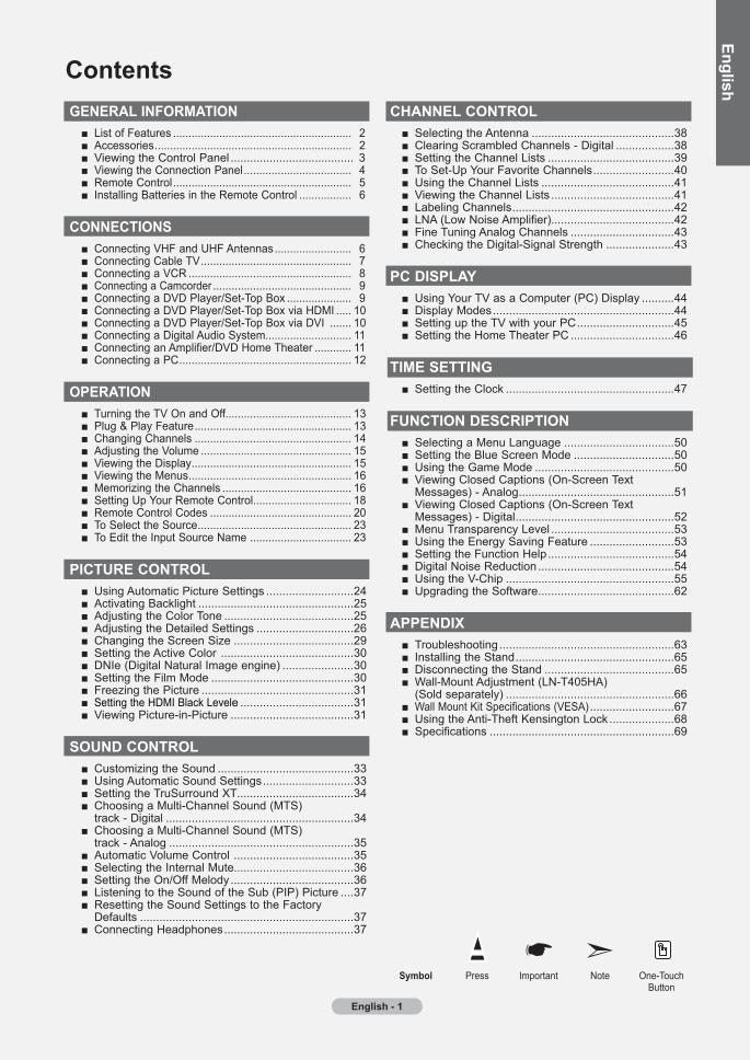 Samsung LNT325HA LNT375HA LNT405HA TV Operating Manual