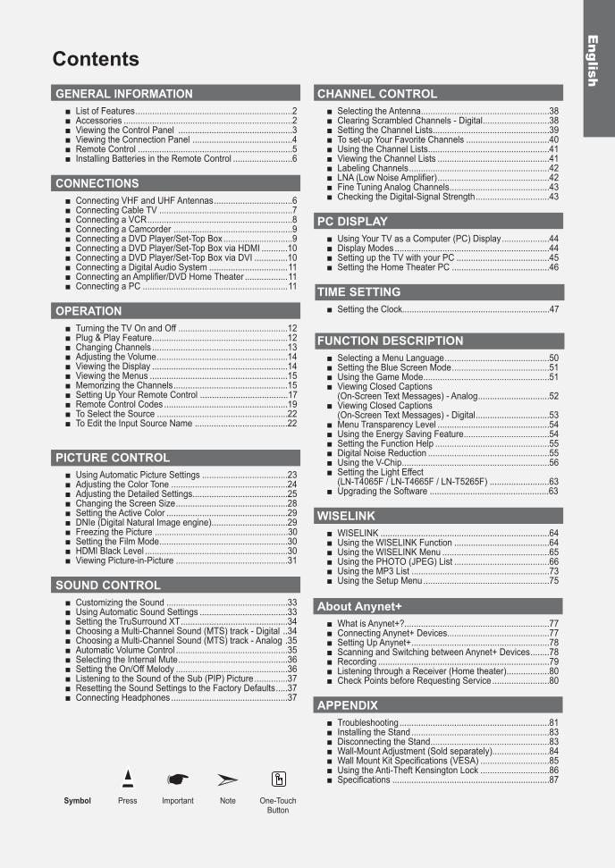 Samsung LNT4661 LNT4061 LNT4665 TV Operating Manual