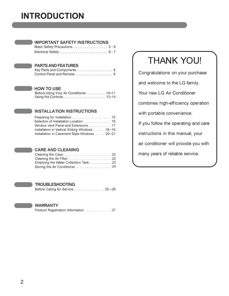 LG LP1215 GXR Air Conditioner Unit Operating Manual