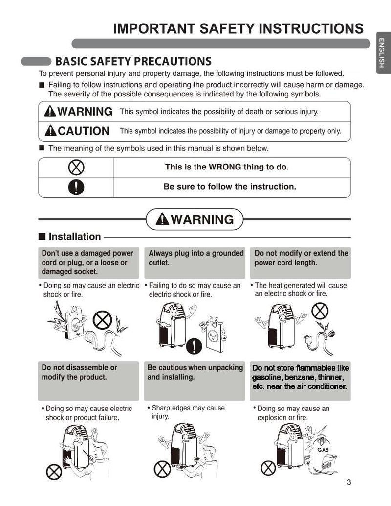 LG LP1215 GXR Air Conditioner Unit Operating Manual