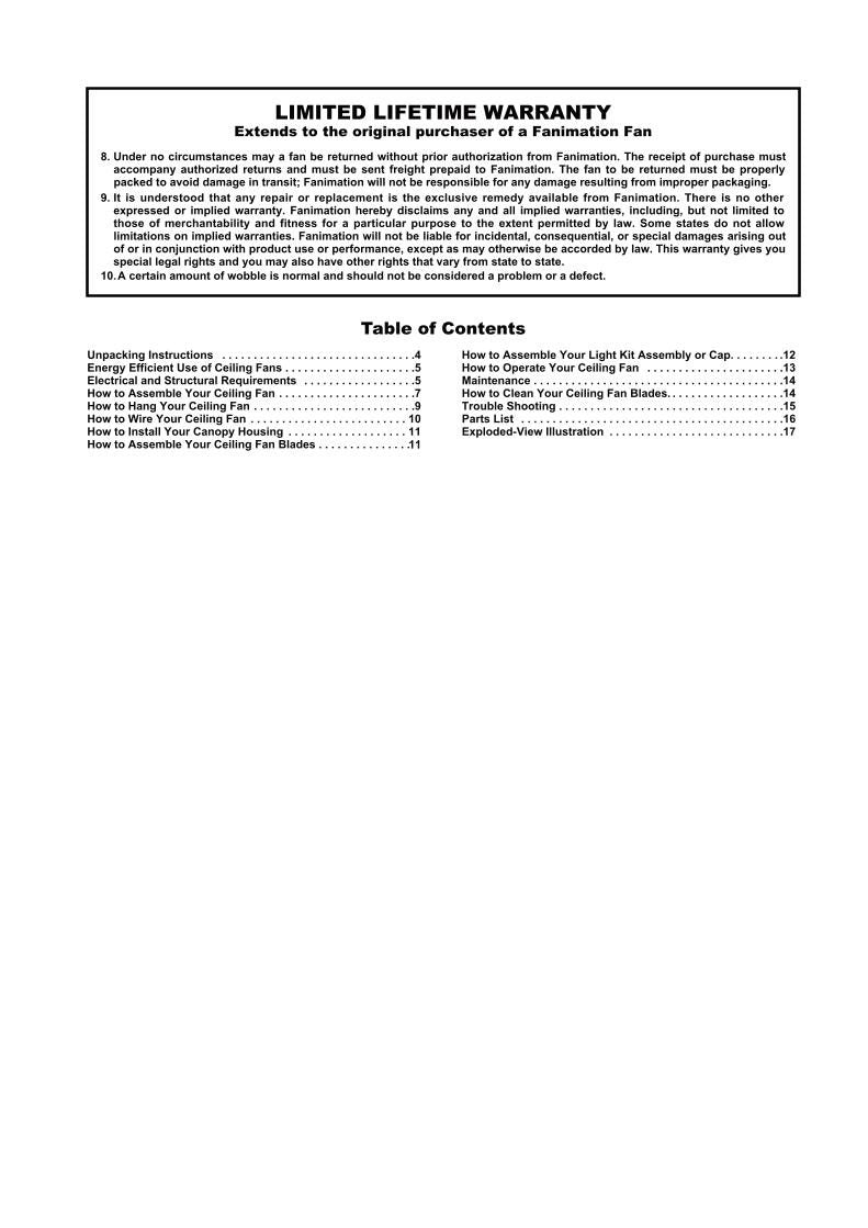Fanimation Fans Slinger II Ceiling Fan LP8147SLBN Ceiling Fan Operating Manual