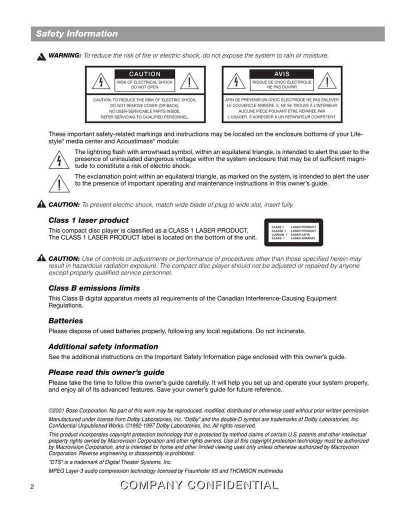 Bose 18 Audio System Operating Manual