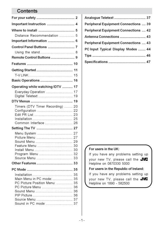 JVC LT17 D 50BKOM TV Operating Manual