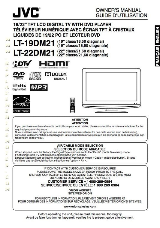 JVC LT19 DM 21 LT22 TV/DVD Combo Operating Manual