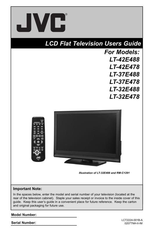 JVC LT32 E 478 488 LT37 TV Operating Manual