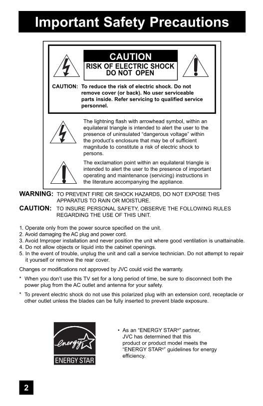 JVC LT32 E 478 488 LT37 TV Operating Manual