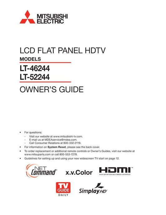 Mitsubishi LT46244 LT52244 TV Operating Manual