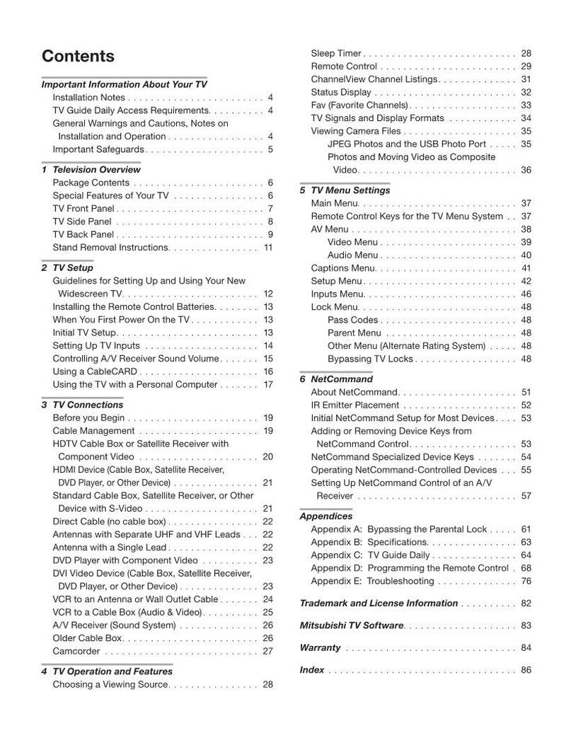 Mitsubishi LT46244 LT52244 TV Operating Manual
