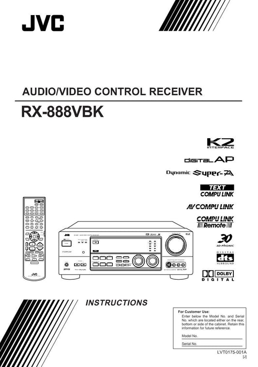 JVC RX888 V Audio/Video Receiver Operating Manual