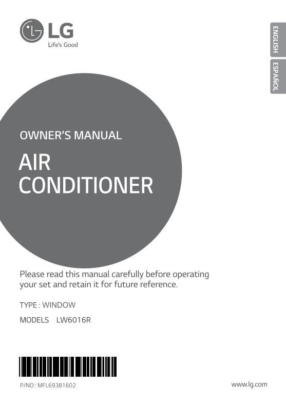 LG LW6016 RY6 Air Conditioner Unit Operating Manual