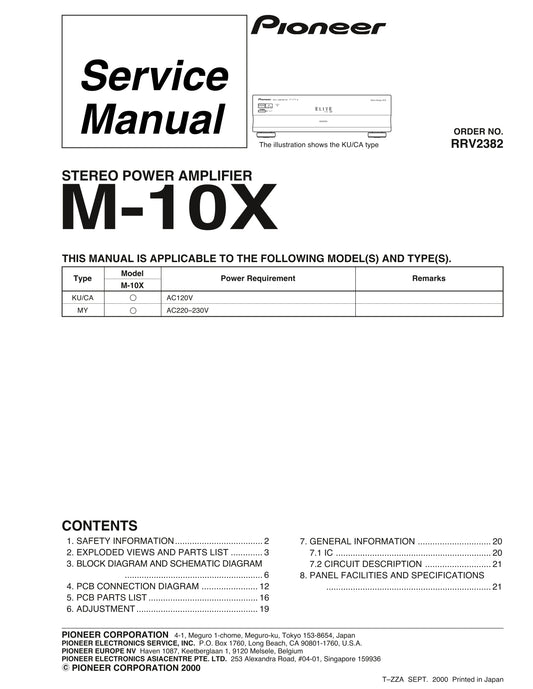 Pioneer M-10X Stereo Power Amplifier Service Manual (Pages: 22)