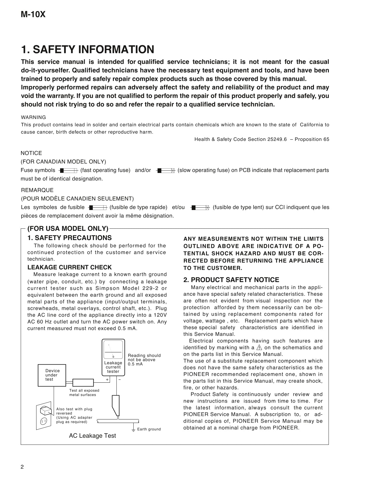 Pioneer M-10X Stereo Power Amplifier Service Manual (Pages: 22)