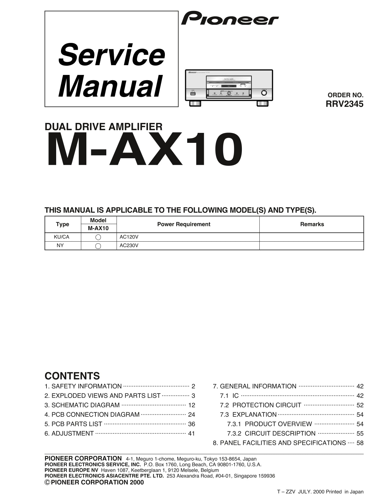 Pioneer M-AX10 Dual Drive Amplifier Service Manual (Pages: 61)