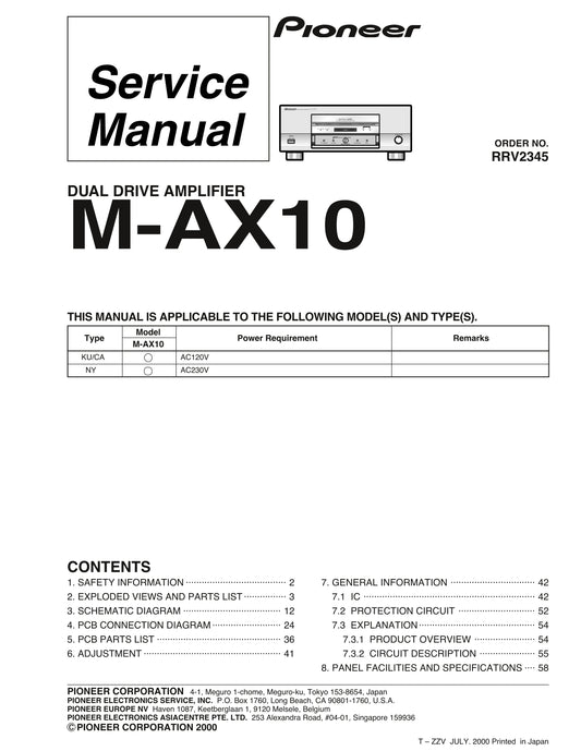 Pioneer M-AX10 Dual Drive Amplifier Service Manual (Pages: 61)