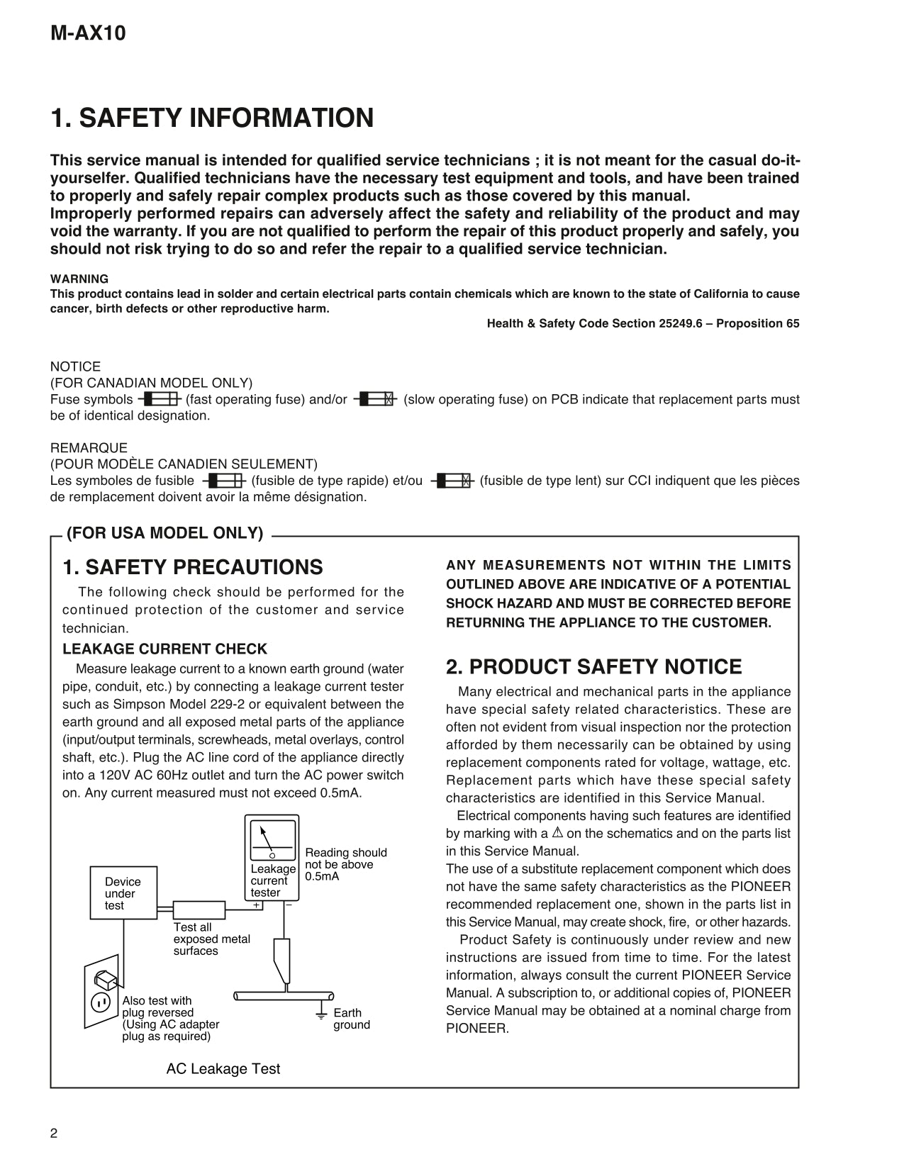 Pioneer M-AX10 Dual Drive Amplifier Service Manual (Pages: 61)