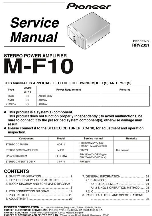 Pioneer M-F10 Stereo Power Amplifier Service Manual (Pages: 28)