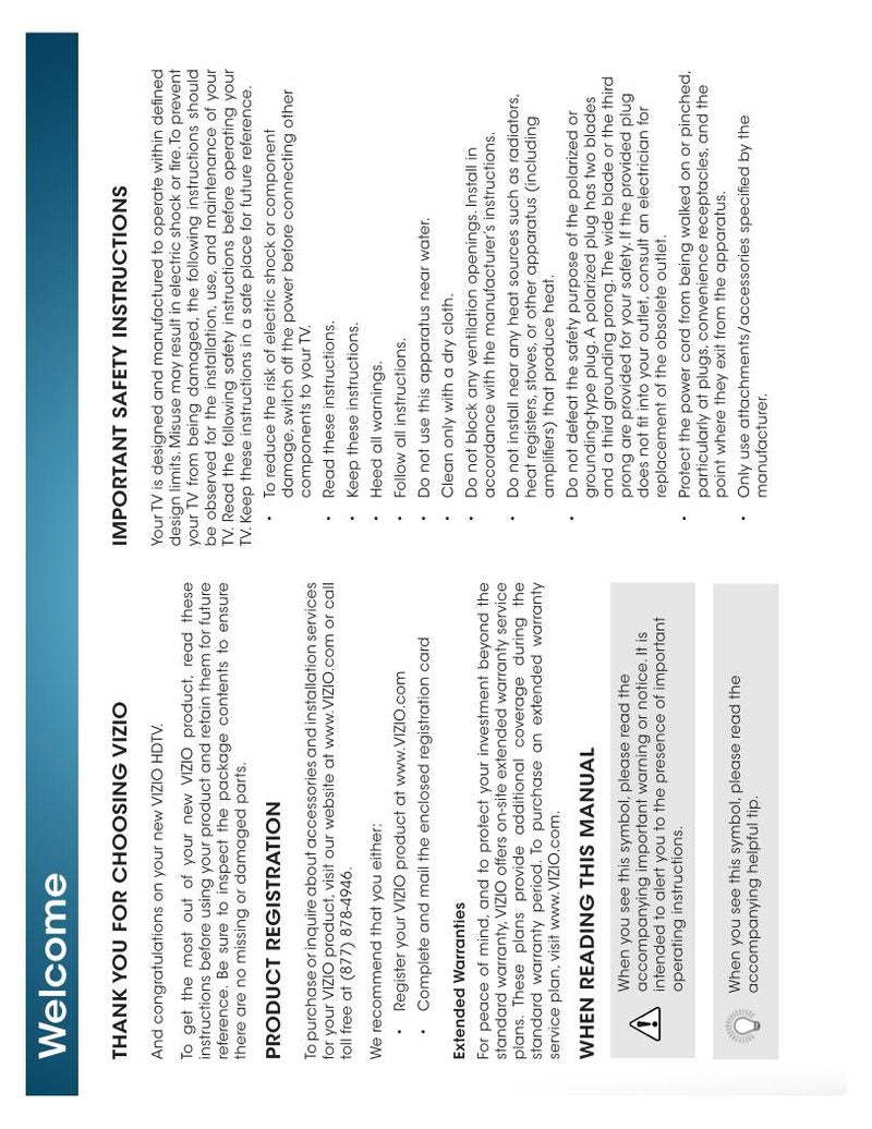 Vizio M321iA2 M471iA2 TV Operating Manual