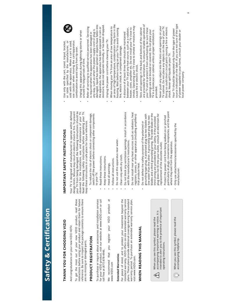 Vizio M70C3 TV Operating Manual
