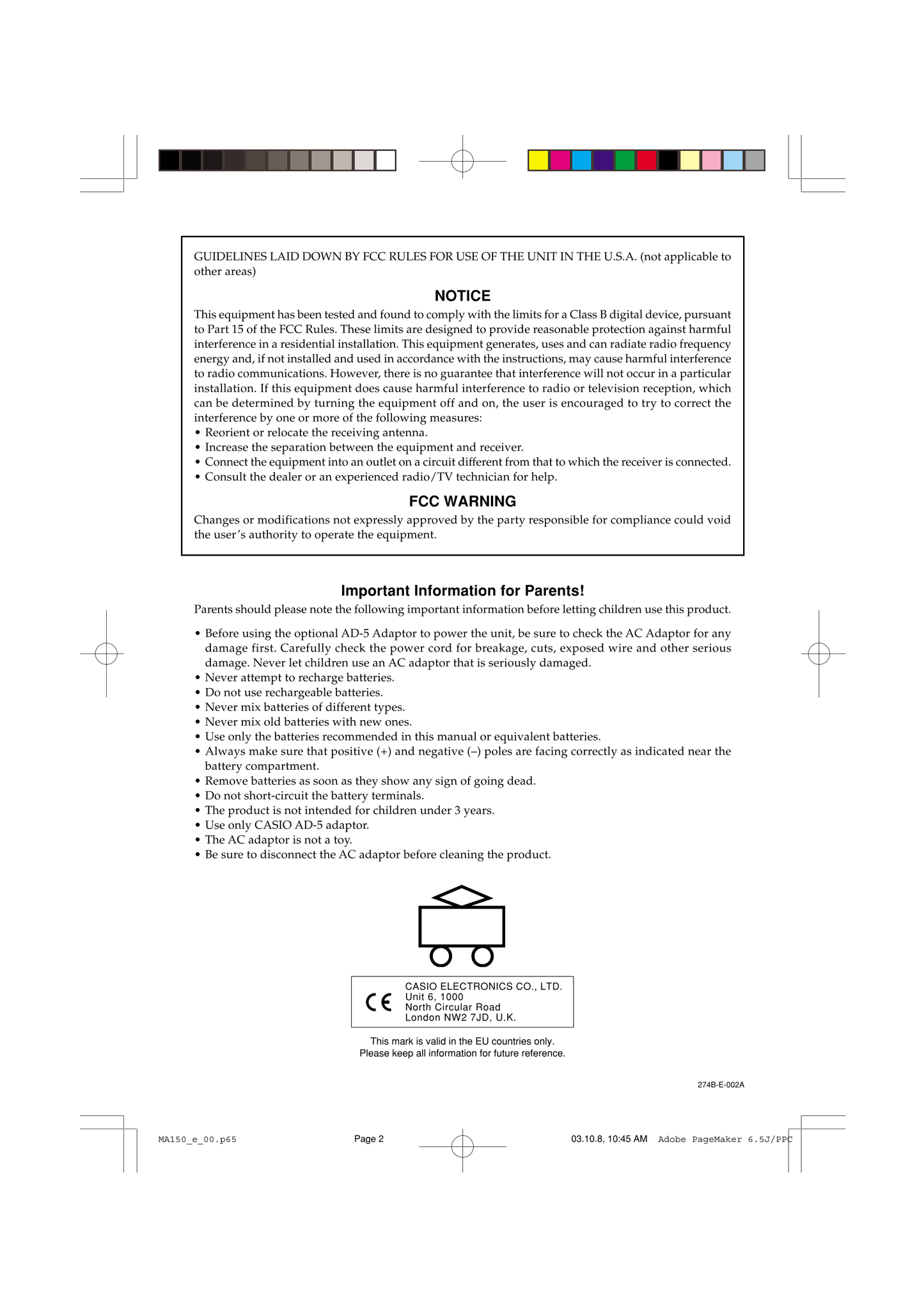 Casio MA-150 Keyboard Piano Owner's/ User Manual (Pages: 43)