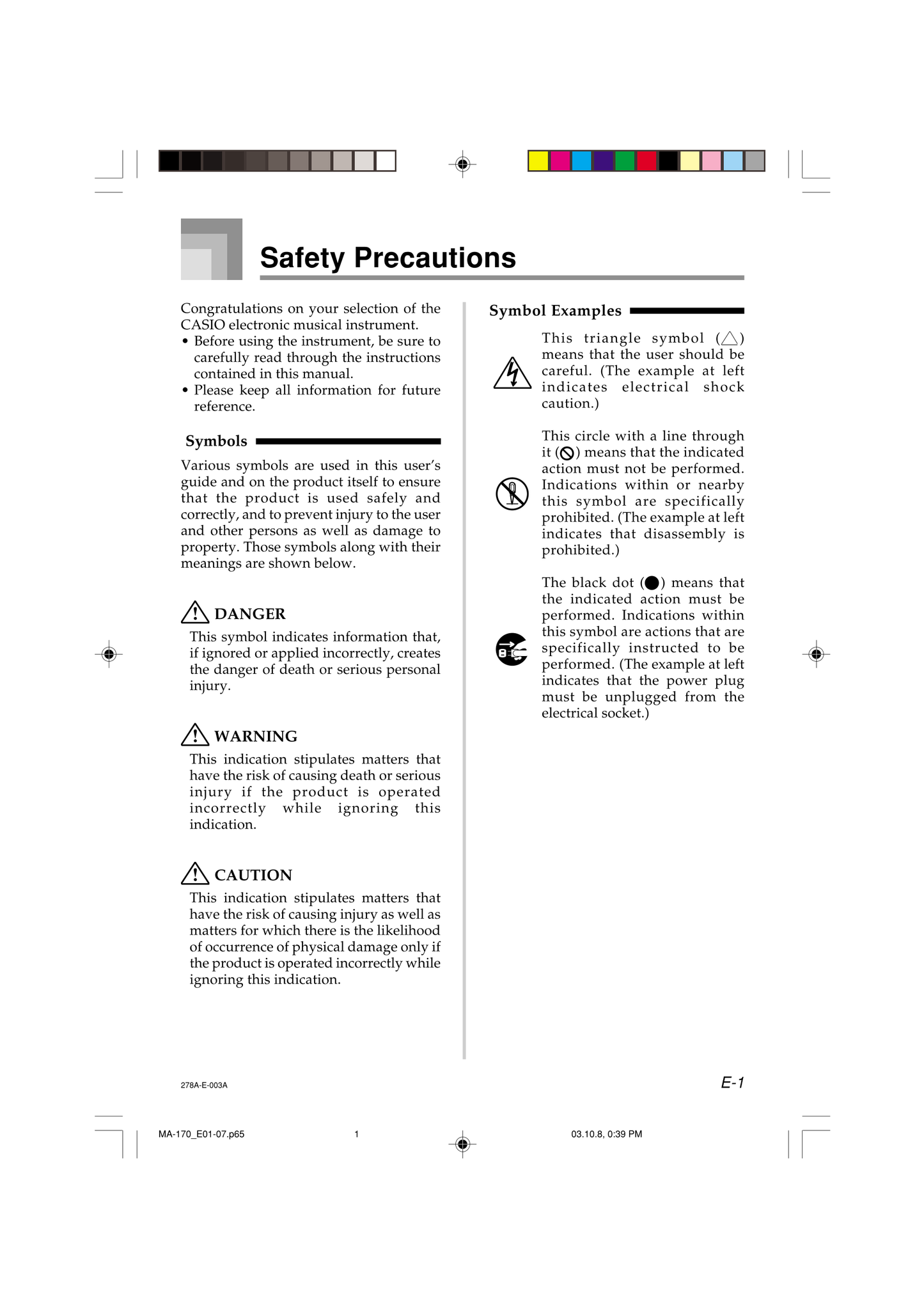 Casio MA-170 Keyboard Piano Owner's/ User Manual (Pages: 43)