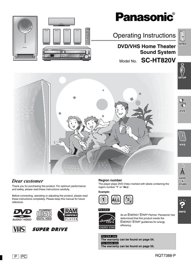 Panasonic SAHT820 SAHT820V SAHT820VP DVD/VCR Combo Player Operating Manual