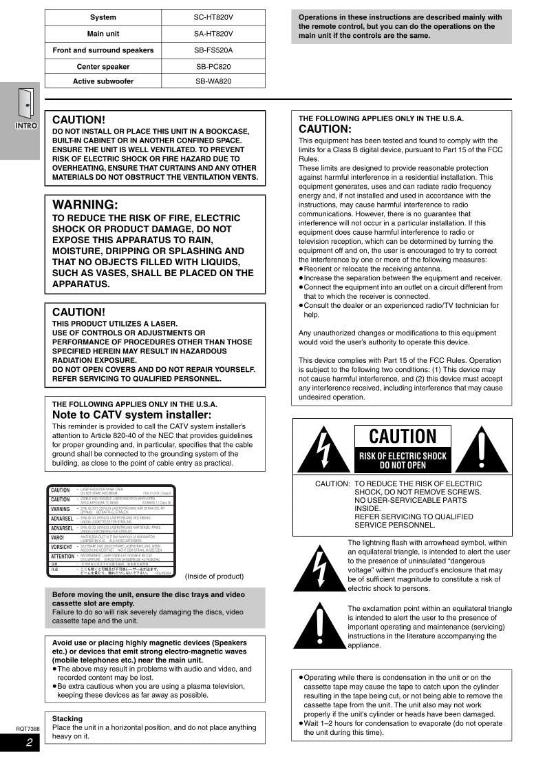 Panasonic SAHT820 SAHT820V SAHT820VP DVD/VCR Combo Player Operating Manual