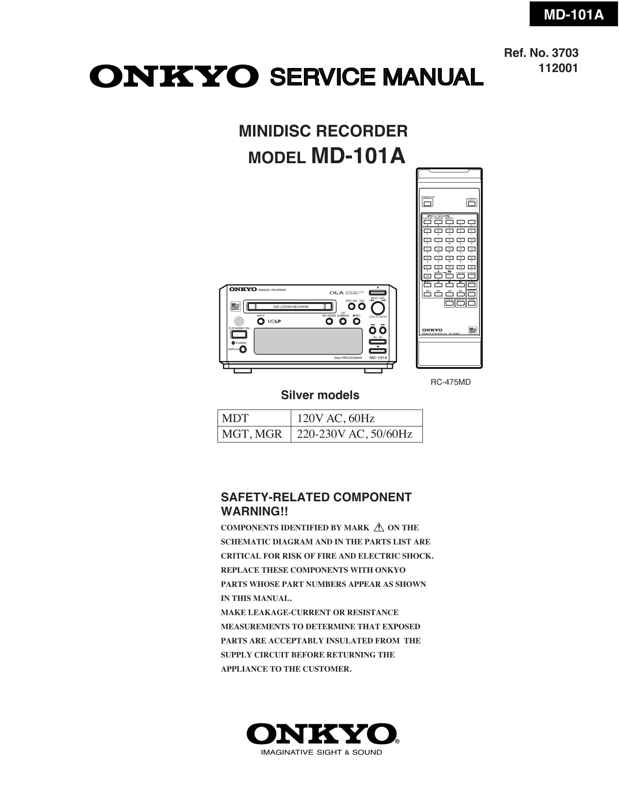 Onkyo MD-101A Mini Disc Recorder Service Manual (Pages: 39)