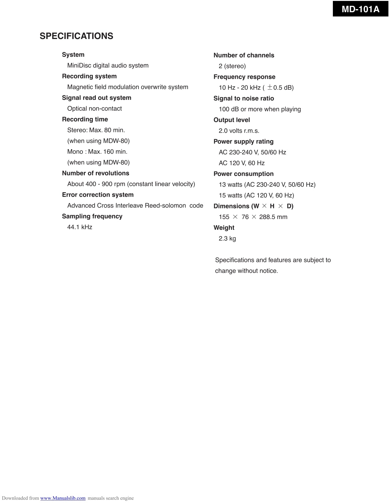 Onkyo MD-101A Mini Disc Recorder Service Manual (Pages: 39)