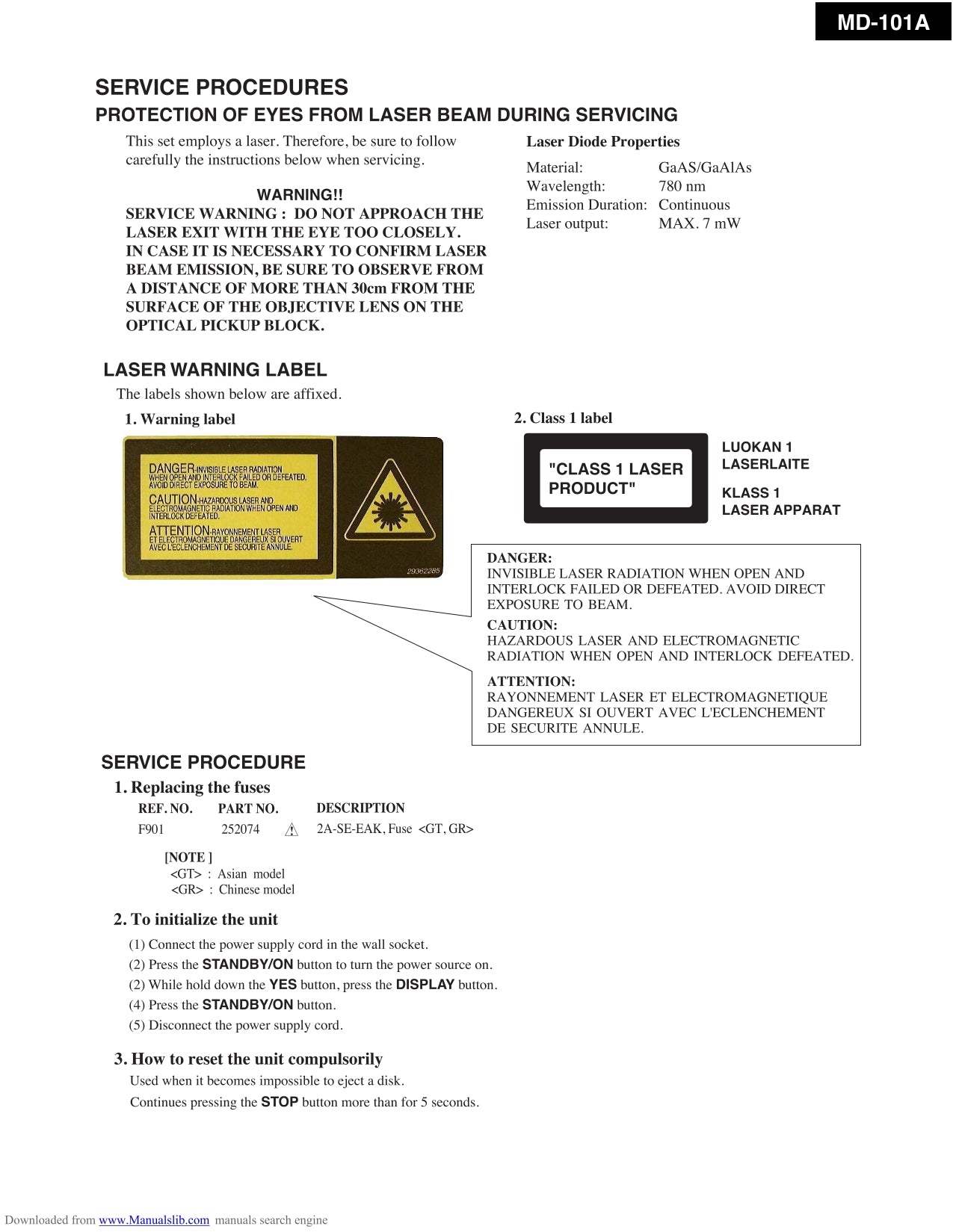 Onkyo MD-101A Mini Disc Recorder Service Manual (Pages: 39)