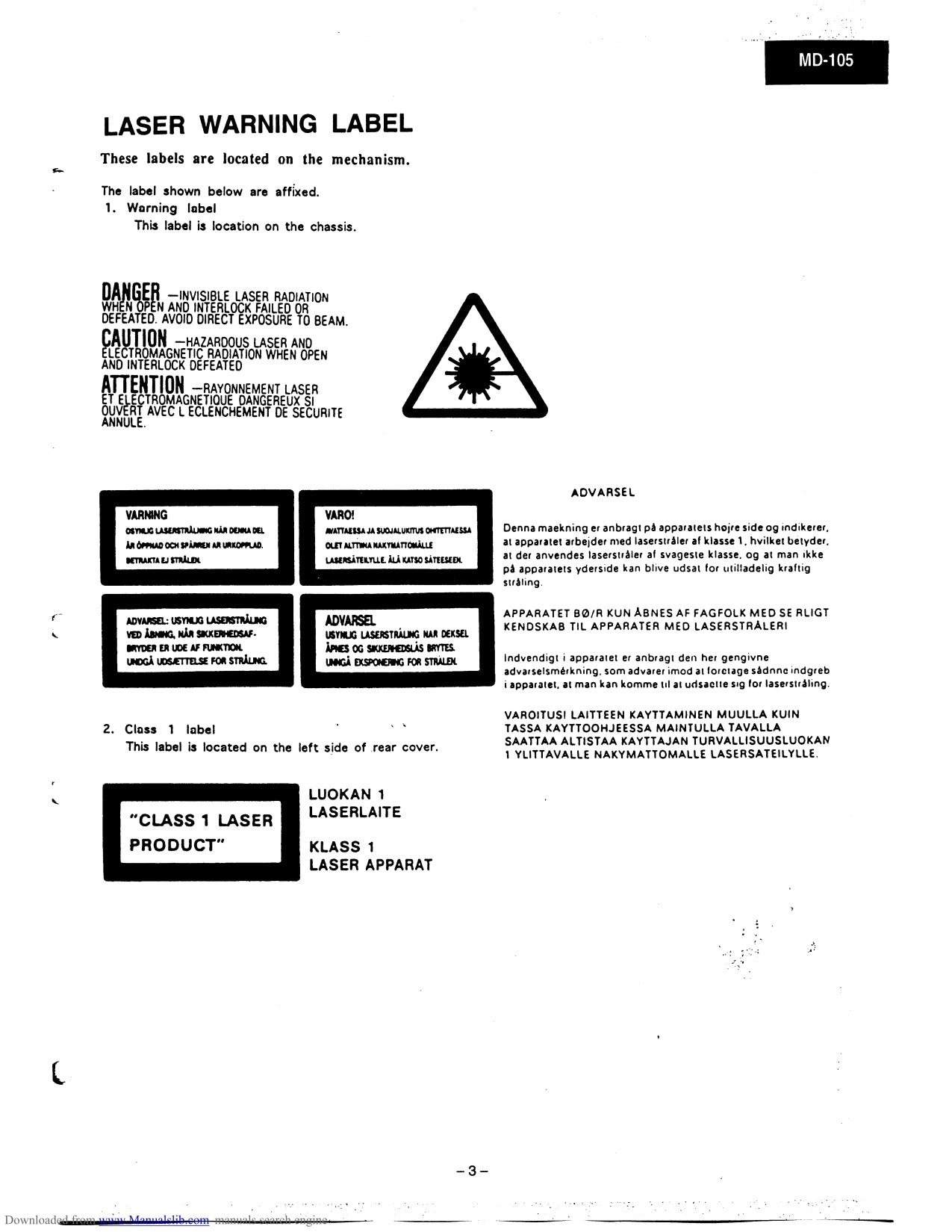 Onkyo MD-105 Mini Disc Recorder Service Manual (Pages: 46)