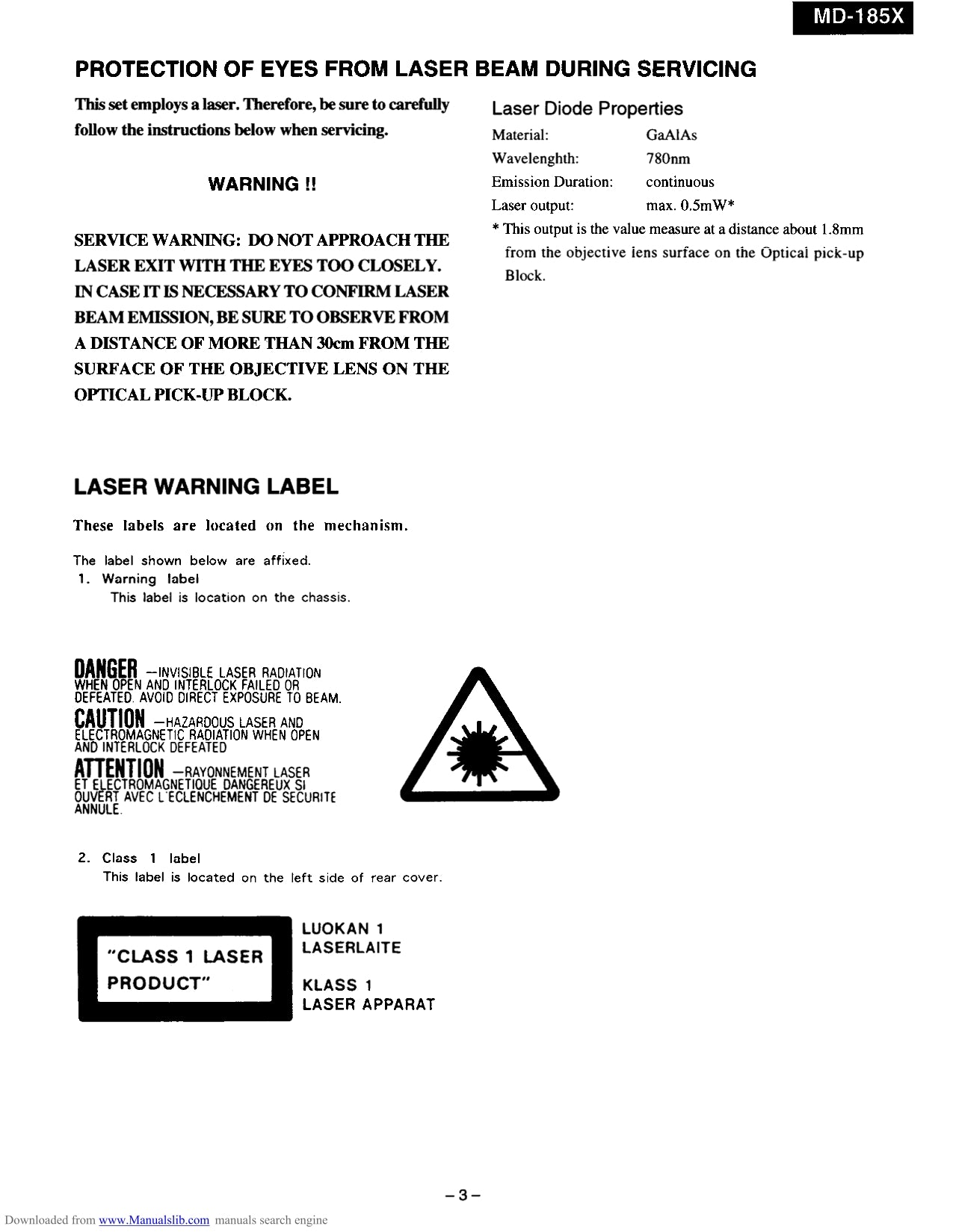 Onkyo MD-185X Mini Disc Recorder Service Manual (Pages: 32)