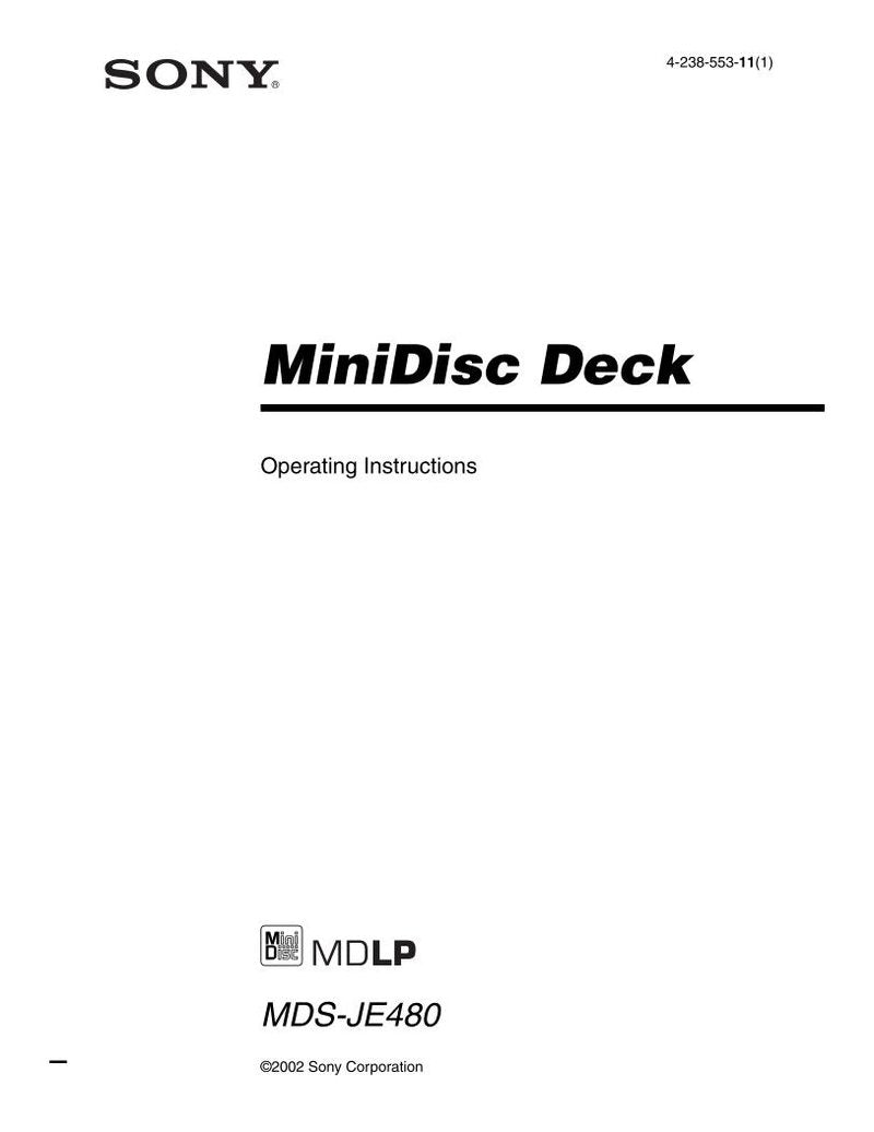 Sony MDSJE480 Audio System Operating Manual