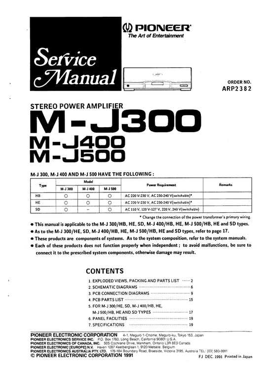 Pioneer MJ-300, MJ-400 & MJ-500 Power Amplifier Service Manual (Pages: 15)