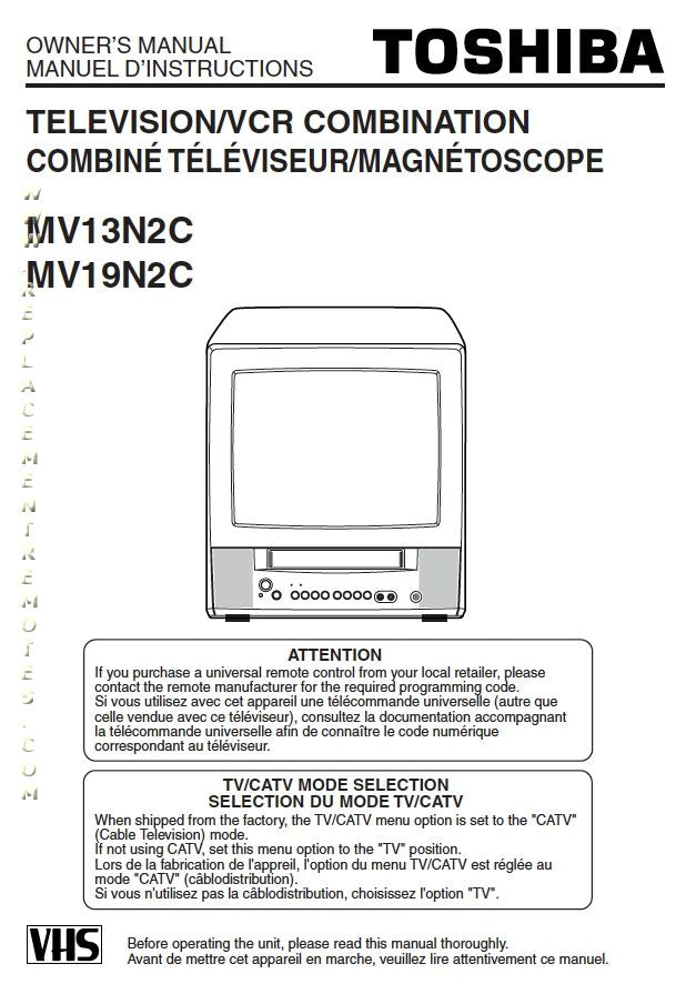 Toshiba MV13N2C MV19N2 MV19N2C TV/VCR Combo Operating Manual