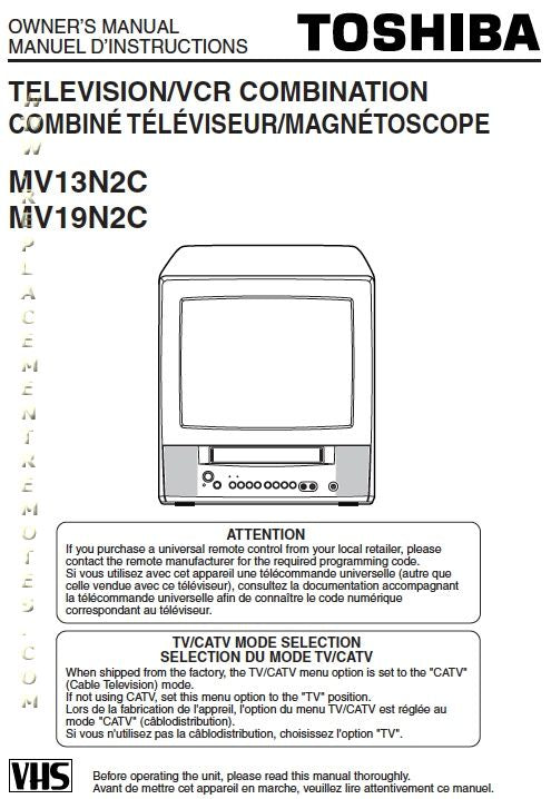 Toshiba MV13N2C MV19N2 MV19N2C TV/VCR Combo Operating Manual