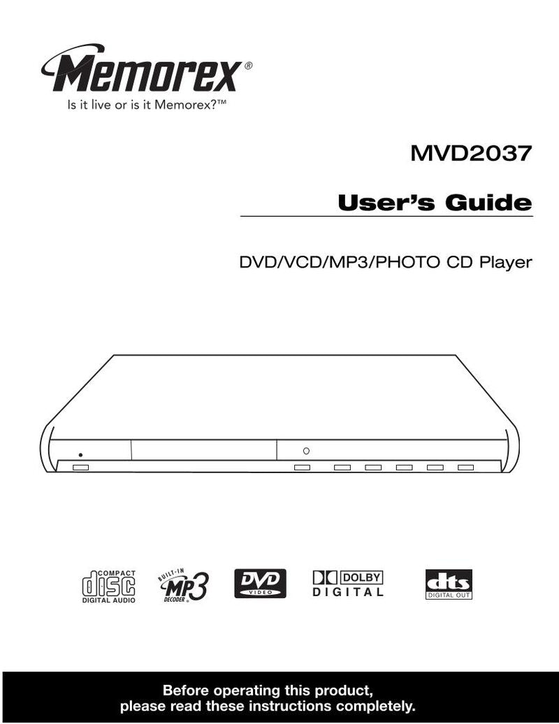 Memorex MVD2037OM DVD Player Operating Manual