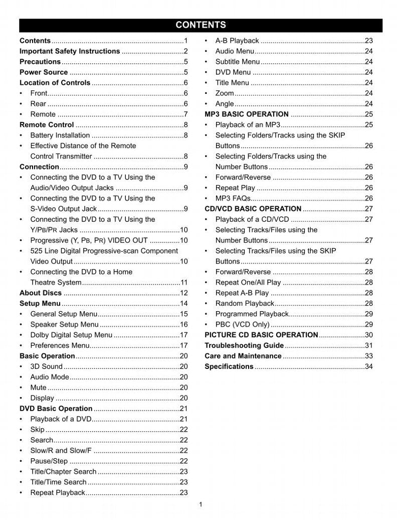 Memorex MVD2037OM DVD Player Operating Manual