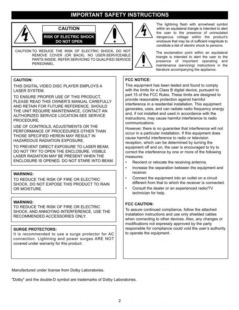 Memorex MVD2037OM DVD Player Operating Manual