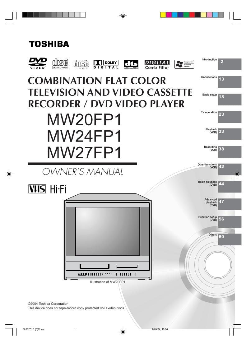 Toshiba MW20FN3 MW20FN3R MW20FP1 TV/VCR/DVD Combo Operating Manual