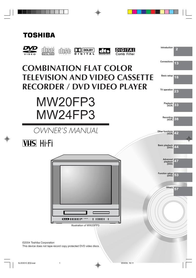 Toshiba MW20FN3 MW20FN3R MW20FP1 TV/VCR/DVD Combo Operating Manual