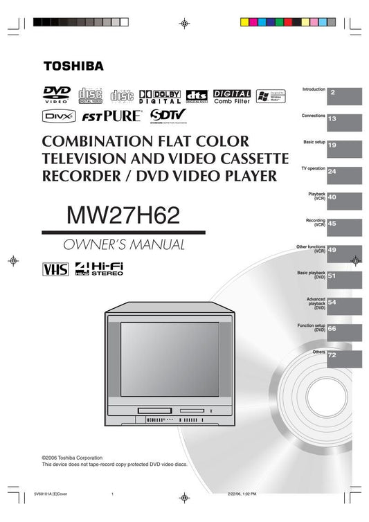 Toshiba MW26H82 MW27H62 WCSBH21 Consumer Electronics Operating Manual