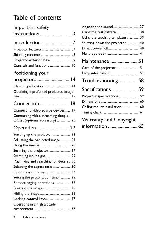 BenQ MW705 Projector Operating Manual