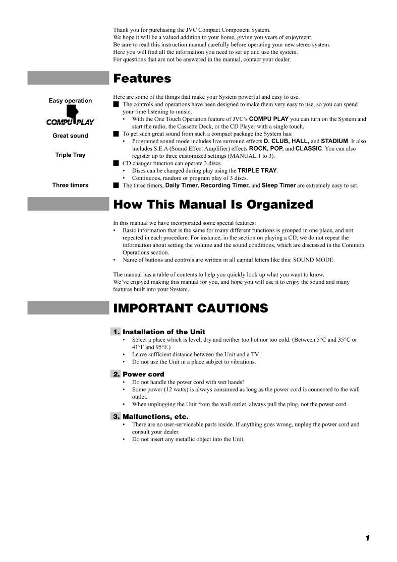 JVC MXD402T Audio System Operating Manual