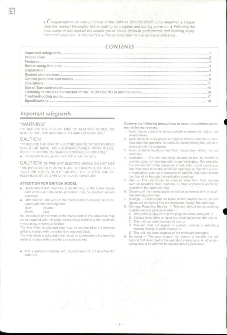 Onkyo RC252SOM Audio/Video Receiver Operating Manual