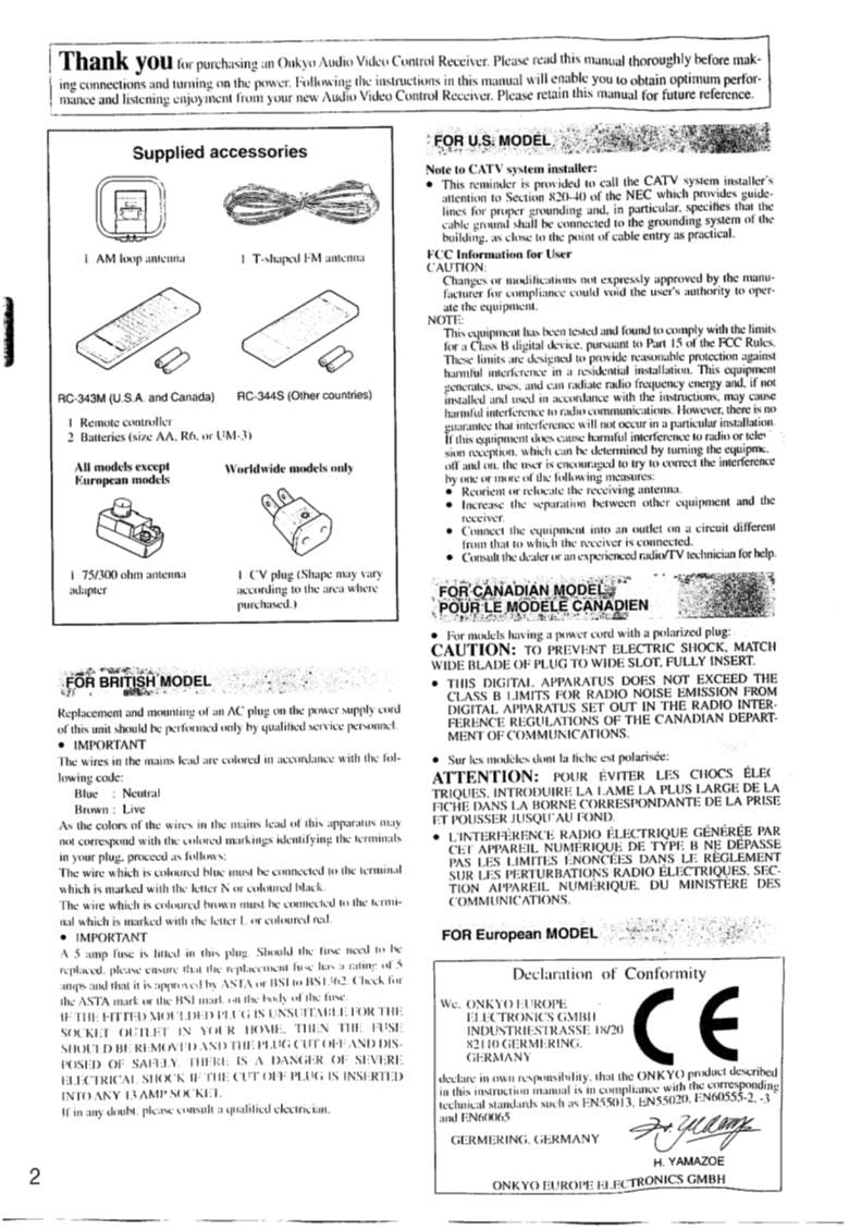 Onkyo TXSV545 Audio/Video Receiver Operating Manual