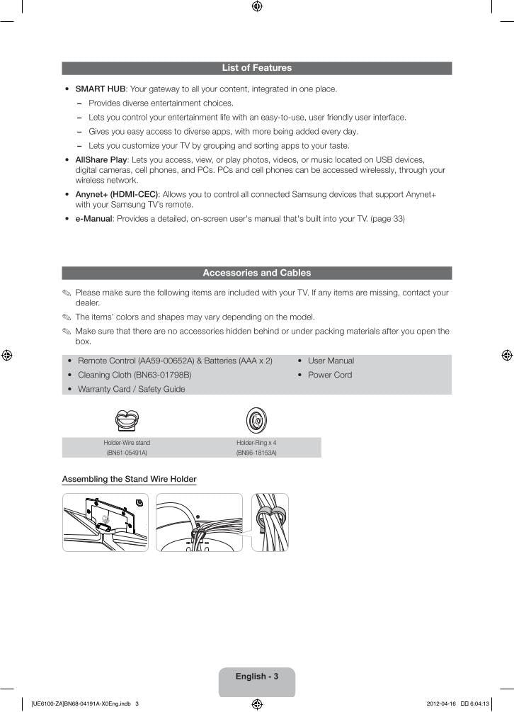 Samsung UN50ES6100FXZA TV Operating Manual